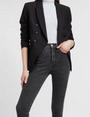 Express Supersoft Twill Double Breasted Novelty Button Blazer in Pitch Black