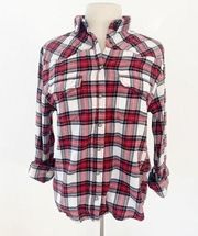 Jachs Girlfriend  Red White Pearl Snap Plaid Flannel Shirt | Small