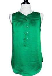 ANNE KLEIN Kelly Green Satin Sleeveless Blouse Size 6