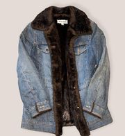 Marvin Richards Vintage Denim Jacket Women Large Faux Fur Size M EUC