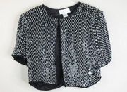 Laurence Kazar Womens Sequins Beaded Evening Jacket PXL Black Short Sleeve Y2K