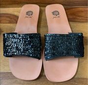 Yellow Box Black Sequins Slides