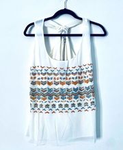 Greylin Boho Tank Large L White Beaded Embellished Women Blouse Top Summer NWT