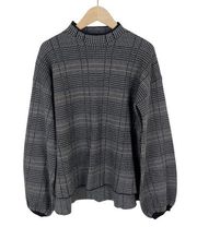 Molly Bracken Gray And Black Plaid Puff Sleeve Sweater Size XS/Small