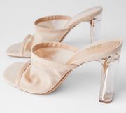 Zara Heeled Mesh Mules Sandals Slippers Slides Beige Size 9/40 NEW