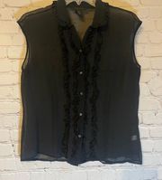 Black Sheer Silk Blouse, M