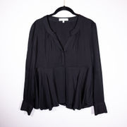 Milly Silk Stretch Satin V Neck Ruffle Long Sleeve Pullover Blouse Tunic Black 4