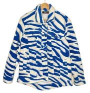 Wool Blue White Zebra Teddy Coat Oversize Jacket Fuzzy Oversized, size Small