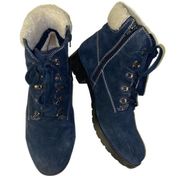 NATURALIZER “Tamsen 2” blue suede combat-style ankle booties. Size 10 WIDE. EUC