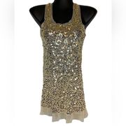 BODY CENTRAL Sheer Sequin Gold Tank Small