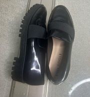 Via Spiga Black Patent Leather Platform Slip on Loafers Size 9