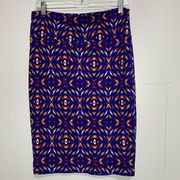 LULAROE CASSIE Medium Textured Pencil Skirt Blue Orange Red Stretch