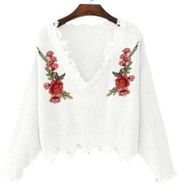 Rose Fringe Frayed Crop Top Cropped Sweater