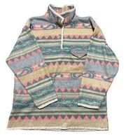 Bill Blass Fleece Women Medium Aztec 1/4 Snap Pullover Western Casual