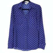 Express Top Women's Sz M The Portofino Button Down Shirt Anchor Print Blue/White