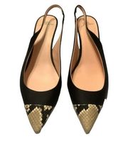 J Crew black satin snake toe cap slingback Sophia pumps #AQ703 size 9