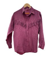 Rare Vintage 80s/90s maroon 100% silk western fringe button-down shirt, size S