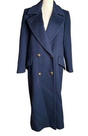 Vtg Talbots Womens Navy Blue 100% Wool Long Pea Coat Pockets Nautical Size 3/4