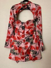 House of CB ‘Toira’ Satin Rose Print draped corset mini dress NWOT size L