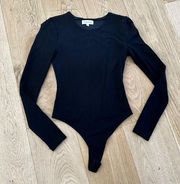Privacy Please Round Neck Long Sleeve Bodysuit in Black