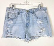 Forever 21  Light Wash Distressed Denim Raw Hem High Rise Jean Shorts Size 31