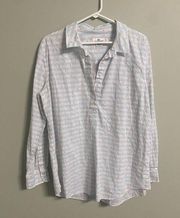 Vineyard Vines 1/2 Button Up Dot Cotton Shirt Size  14 Light Blue Stripes