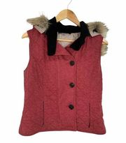 Lafayette 148 New York Red Vest Fur Hood Size Medium