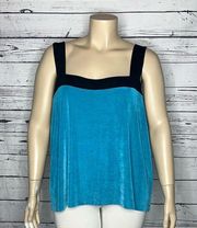 Slinky Brand NWT Size 3X Blue & Black Square Neckline Travelers Tank Top Blouse