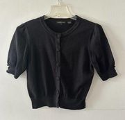 Jeanne Pierre Sweater Short Sleeve Cardigan Crewneck Cotton Black Large