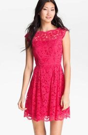 Cynthia Steffe Hot Pink Hannah Lace Fit & Flare Cocktail Mini Dress Size 4