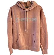 BEBE LOGO SPORT NWT Women's L/S Rose Dust Rhinestud Hoodie Sweatshirt Size 1X