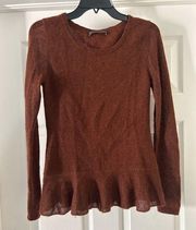 Peruvian Connection Alpaca Wool Peplum Long Sleeve Beige Knit Sweater Top