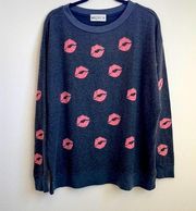 Wildfox  grey lips allover pullover sweatshirt OS