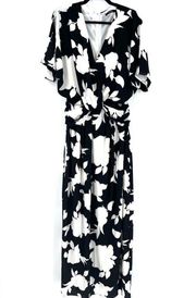 NWT Ark & Co Floral Maxi Dress twisted front medium black and white