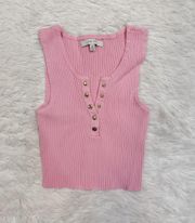 Boutique  Pink Ribbed Button Up Tank Top