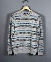 Brooks Brothers Women's Merino Wool Beige Fair Isle Crewneck Sweater Size L