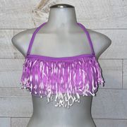 CANDIES Ombre Fringe Halter Bikini Swim Top