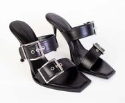 NEW Alexander McQueen Heeled Buckle Black Sandals/EU36/US6