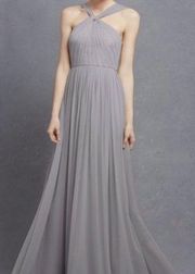 Donna Morgan Crisscross High-Neck Bridesmaid Dress Prom Dress Gray Size US 4