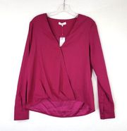 Parker Blouse Women's XS Dark Azalea Twisted Wrap Front Long Sleeve V Neck