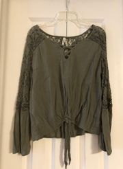 Olive Green Lace Bell-Sleeve Top 