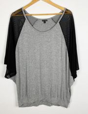 Womens Sheer Mesh Dolman Sleeve Gray Top Size S/M Oversized