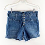 Anthropologie Pilcro High Rise Slim Button Fly Jean Denim Shorts Blue 4