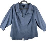 Lane Bryant 3/4 Sleeve Collared 100% Cotton Denim Pullover Blouse Size 18/20