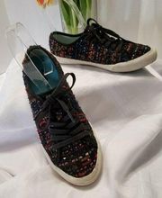 Sea Vees Lace Up Low Top Sequin Fashion Sneakers Tweed Multi-color Womens Sz 6