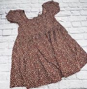 Lacausa by Anthropologie Playa Mini Dress Cocoa Magic Mushroom Small Puff Sleeve