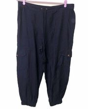 1 State Womens Size Large Jogger Style Cargo Pants Navy Blue Drawstring Viscose