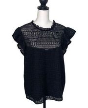 Lucy Paris Blake Capped Ruffle Sleeve Lace Blouse Black Size Medium