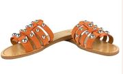 MARC FISHER Pava Slide Women's Flats Sandals Orange Studded Silver 8.5