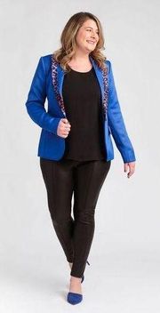 Jugni Gypsy Blue Long Sleeve Leopard Trim Blazer Size Large